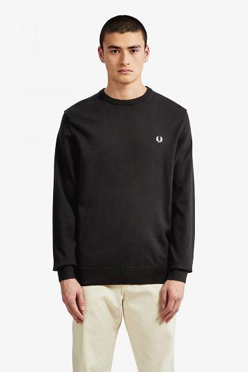 Dzianina Fred Perry Klasyczne Crew Neck Jumper Męskie Czarne | PL 1288WNBY